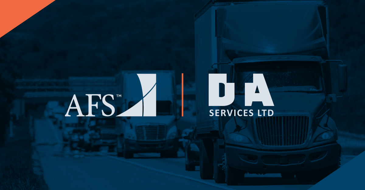 AFS logo next to the DTA Services Ltd. Logo against a navy-colored truck background