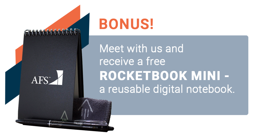 Black AFS branded Rocketbook Mini, reusable digital notebook