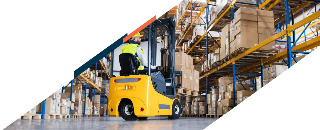 Forklift driver with load in mid-air